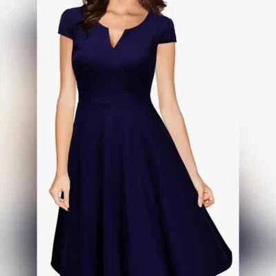 Vestido de Cóctel MIUSOL Retro Años 50 Columpio Talla M Cuello en V Manga Gorra Azul Oscuro Foto 1 de 4