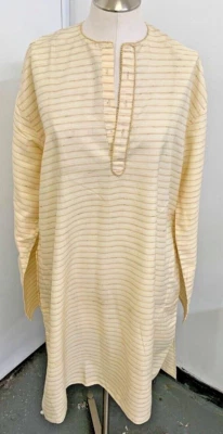 Kurta Pajama Large 2 Piece Set Cotton India Stripes Pockets Organic Men - Image 1 of 4