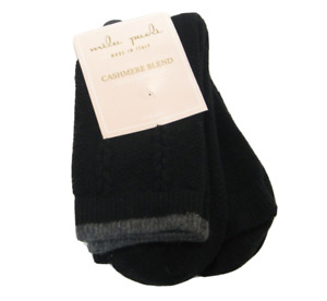 2 PR Mila Paoli Italy Ladies Boot Socks Wool / Cashmere Blend Cable/Solid Black