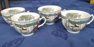 Juego de 4 tazas de té Johnson Brothers The Friendly Village Inglaterra con marca de artista - Imagen 1 de 3