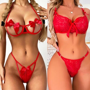Women's Sexy-Lingerie Lace Babydoll Bra Thong Set Sleepwear Underwear Nightwear - Picture 1 of 187