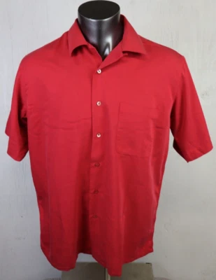 Mens Bugatchi Uomo Loop Collar Button Front Shirt Size L Red Vintage Modal Camp - Image 1 of 4
