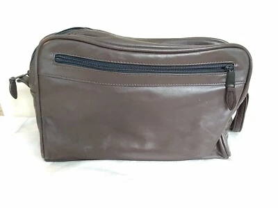 Kit de barbear de couro marrom Scully bolsa de higiene kit dop zíper vários bolsos 11 x 7" - Imagem 1 de 4