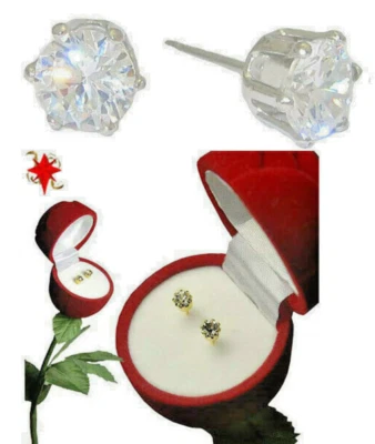 Rosa Scatola Regalo Orecchini con Zirconia Cubica Oro Bianco Chirurgico Nuovo - Immagine 1 di 4