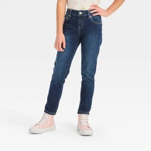 Girls' Mid-Rise Ultimate Stretch Skinny Jeans - Cat & Jack™ Dark Blue 7 - Picture 1 of 1