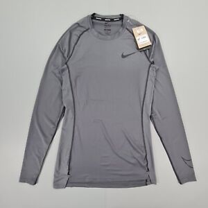 NIKE Pro Mens T Shirt Grey Medium Long Sleeve DriFit Compression Tight Fit Top