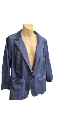 ModCloth Legendary Lifestyle Navy 3/4 Blazer Size 1X Plus Size Embroidered Trim - Image 1 of 4