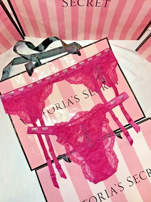 Victorias Secret  Very Sexy Garter Belt & Brazilian Bejeweled Small Bright Pink - Image 1 of 3