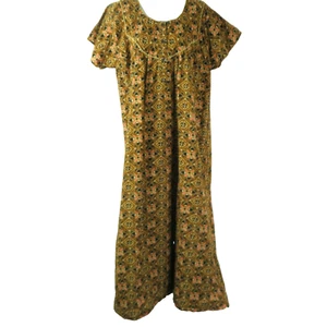 Vestido Hawaiano MuuMuu Talla L? Hecho a mano largo marrón rosa algodón tradicional - Imagen 1 de 9