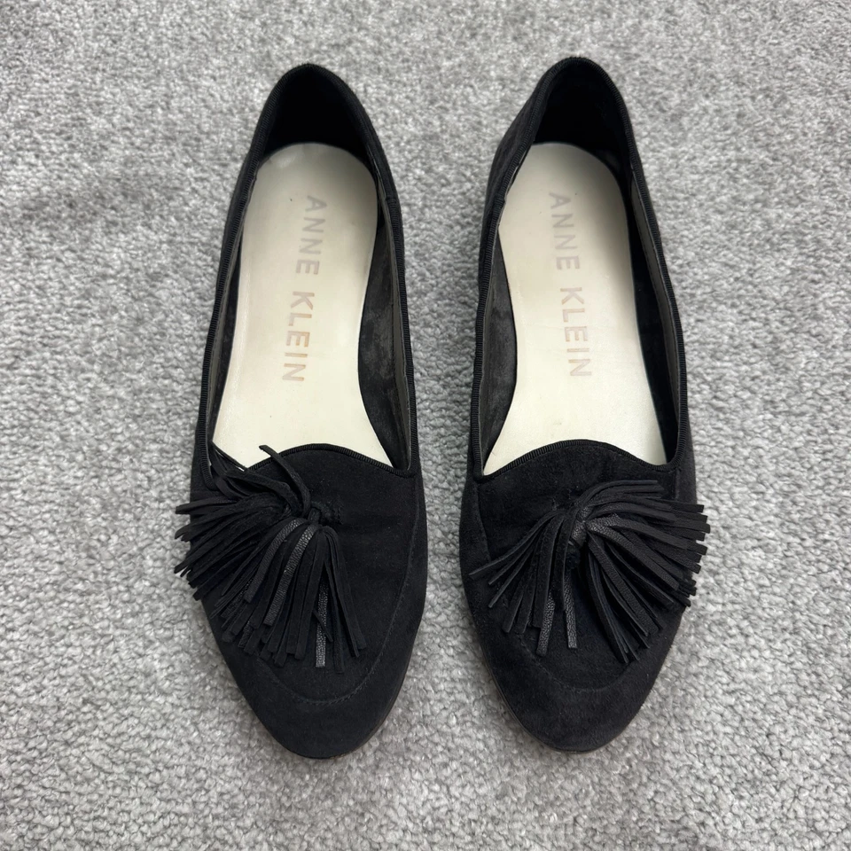 Zapatos Mocasines Anne Klein Gamuza Cuero Borla Flecos Mujer 7.5 Negros Sin Cordones Foto 1 de 4
