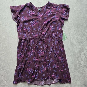Terra & Sky Mini Dress 3X Flutter Sleeves Plum Floral Boho Cottagecore Casual - Bild 1 von 20