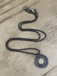 Silpada signierte oxidierte Silber Popcorn Kette Halskette mit gehämmerter Scheibe 16" - Bild 1 von 3