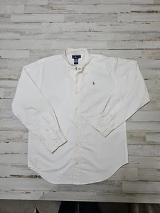 Camisa Polo Ralph Lauren Blanca Para Hombre Talla 16 Manga Larga Botón Delantero Calce Clásico - Imagen 1 de 15