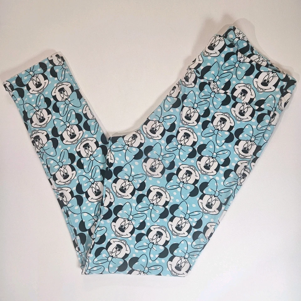 LuLaRoe Disney Minnie Mouse Leggings Mujer 30TC Verde Azulado Beige Estampado Mantequilla Suave  Foto 1 de 4