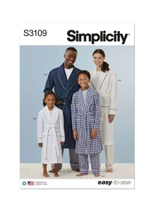 SIMPLICITY Patrón de Costura 3109 Niñas Niños Adultos Pijama, Bata, Pantalones *DESCUENTO* - Imagen 1 de 8