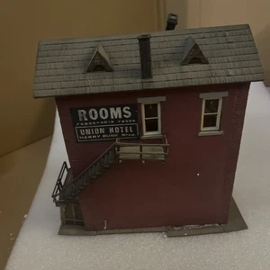 Union Hotel Hand Made Wood OOAK Artisan Dollhouse Built Decorated Railroad - Picture 1 of 13