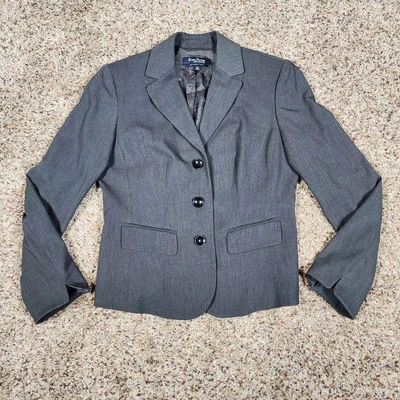 Evan Picone Blazer Jacket Womens 6 Petite Grey Button-up Suit Shoulder Pads - Image 1 of 4