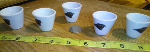 5 NFL FOOTBALL MINI PORCELAIN SHOT GLASS/cup Carolina Panthers Cover