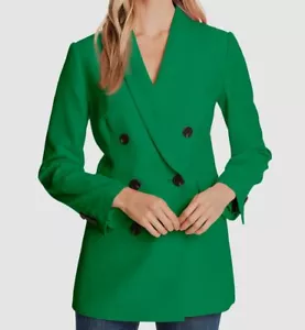 CeCe Women's Green Long Sleeve Double Breasted Twill Blazer Jacket Size 2 - Picture 1 of 3