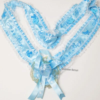 Baby Shower Mom To Be It's a Boy Sash Blue Bottle Ribbon with Corsage - Image 1 of 4