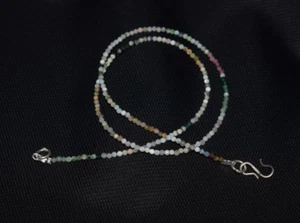 Natural Tourmaline Gemstone 925 Sterling Silver 2 mm Beads 40" String Necklace - Picture 1 of 12