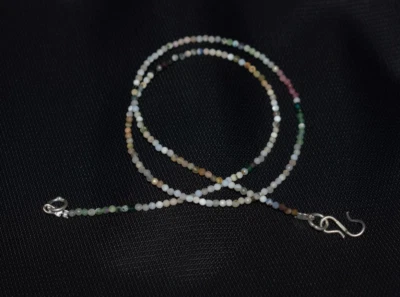 Gemma Pietra Naturale Collana 925 Argento Sterling Tormalina 2 MM Perline 16 " - Immagine 1 di 4