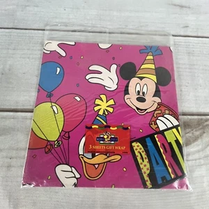 Vintage NOS Disney Cleo Mickey Mouse Gift Wrap 12.5 Sq. Ft Pink Party Time - Picture 1 of 3