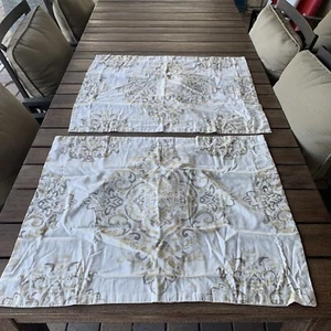 PAIR Standard Pillow Shams (2) Cream Taupe Gold Scroll Medallion Cotton Flange - Picture 1 of 5