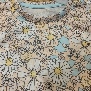 Women Short Sleeve Sleep Shirt Tee Pajama Top Smiley Face Flowers Nightshirt 149 - Picture 1 of 4