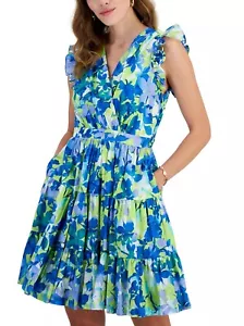 Taylor Blue Floral Printed A-Line V-Neck Dress Size XL - Picture 1 of 13