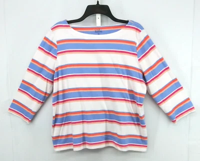 Camisa Croft & Barrow Mujer Talla PXL Multicolor Rayas Manga 3/4 Cuello Barco Top Foto 1 de 4