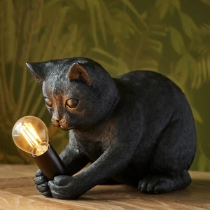 Schwarz Katze Kätzchen Tier Haustier Harz Tisch Schreibtischlampe - Bild 1 von 6