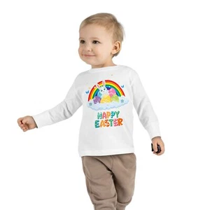Toddler Long Sleeve Tee - Happy Easter Bunny Shirt, Kids Easter Gift, Rainbow - Picture 1 of 17