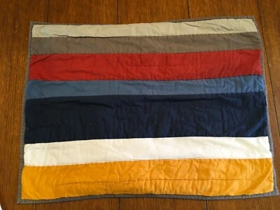 Pottery Barn Teen quilted pillow sham blue navy blue and red stripes - Image 1 of 3