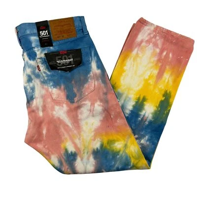 Levis 501 Jeans Mens 36x30 '93 Straight Tie Dye Multicolor Button Fly Big E Y2K - Image 1 of 4