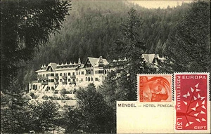Mendel Italien Südtirol Hotel Ansicht ~1910 gelaufen nach 1945 Briefmarken vorne - Picture 1 of 2