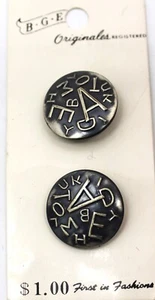Vintage ONS Silver Toned Buttons  On Card Lot of 2 Varying Letter Size 5/8" - Picture 1 of 2