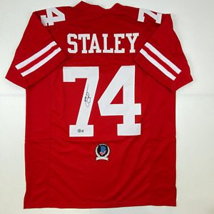 Autographed/Signed Joe Staley San Francisco Red Football Jersey Beckett BAS COA