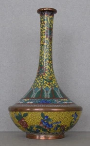 Jarrón antiguo chino cloisonne esmalte cobre decoración floral finales del siglo XIX - Imagen 1 de 5