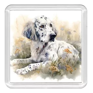English Setter Pup & Flowers Dog Acrylic Coaster Novelty Drink Cup Mat Gift - Picture 1 of 1