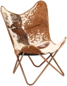 Home Decor Genuine Goat Leather Butterfly Arm Chair with Black/Brown White Hair - Picture 1 of 9