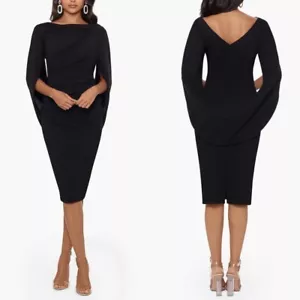 Betsy & Adam Black Cape Sleeve Crepe Sheath Dress Size 8 $199 - Picture 1 of 2