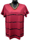 OE Ouges Women's Size L Raspberry Striped Short Sleeve Shirt Pink T-Shirt Top