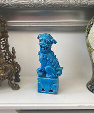 Foo Dog Blue Turquoise Ceramic Chinese Vintage Ornament 8”
