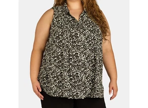 Terra & Sky Women's Plus Size Black & White 3X Sleeveless Camp Shirt - Picture 1 of 5