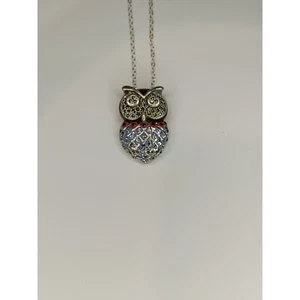 Sterling Silver 925 Jeweled Owl Pendant And Chain - Imagen 1 de 10