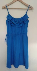 Ladakh Blue Spaghetti Strap Ruffle Lace Detail Belted Shift Dress Size 10 - Picture 1 of 8