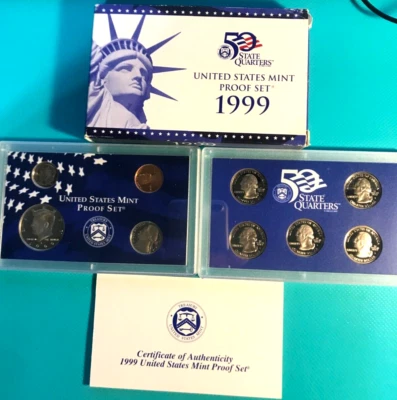 1 2006S, 2-2002S, 1-2000S, 2-1999S US Mint Proof Sets W Box's & COA's - Image 1 of 4