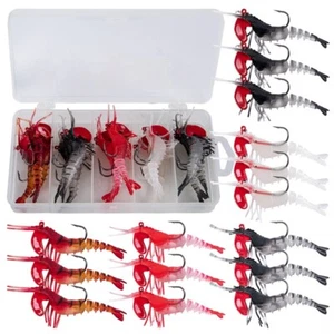 Goture Soft Fishing Lures Shrimp Bait Hook Saltwater Freshwater with Tackle Box - Picture 1 of 10