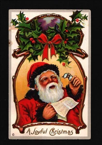 Santa Claus - A Joyous Christmas Embossed Postcard 1914 Glasses List ~ Free Ship - Picture 1 of 3
